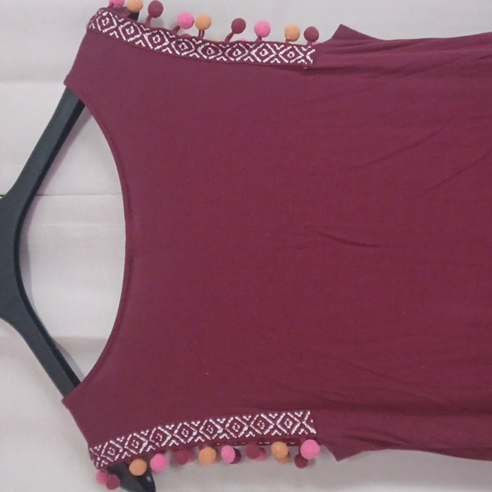 A New Day Maroon Sleeveless Top With Pom Pom Accent - Picture 8 of 12